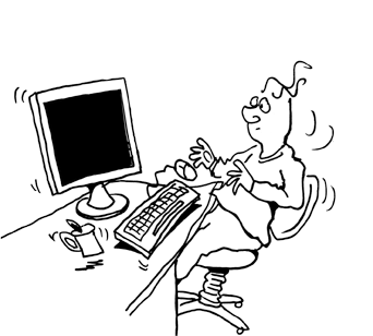 simple cartoon animation of someone popping out of a computer screen and attracting the attention of someone else