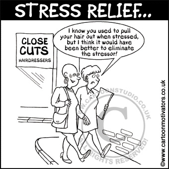 stress cartoon - pulling hair out because of stress - shaved head