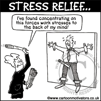 Stress Relief Cartoon - pushing the stress to the back of your mind - knifethrowing