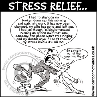 Stress cartoon - boss very stressed. Not a good time to ask for a wage rise