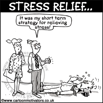 Stress cartoon - Guy has punched coworker. It was my short term strategy for relieving stress!