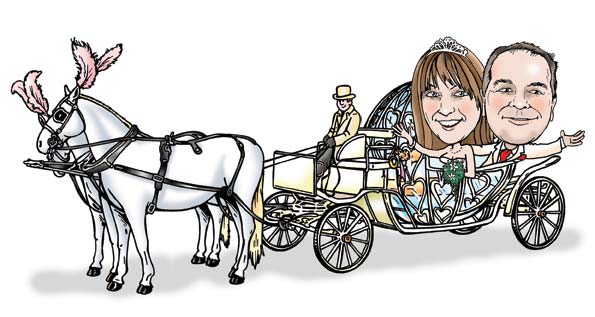 Cartoon version of Jordan's wedding day carriage